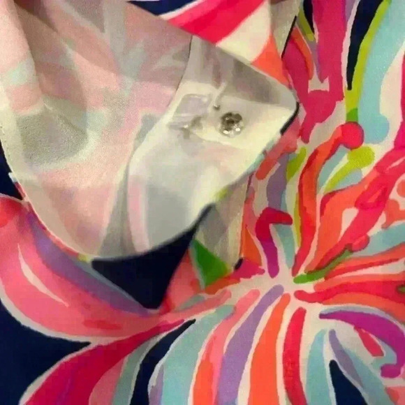 Lilly Pulitzer JACKIE SHIFT SILK DRESS Resort Navy Banana Flambe Size XS Resort - Picture 7 of 11